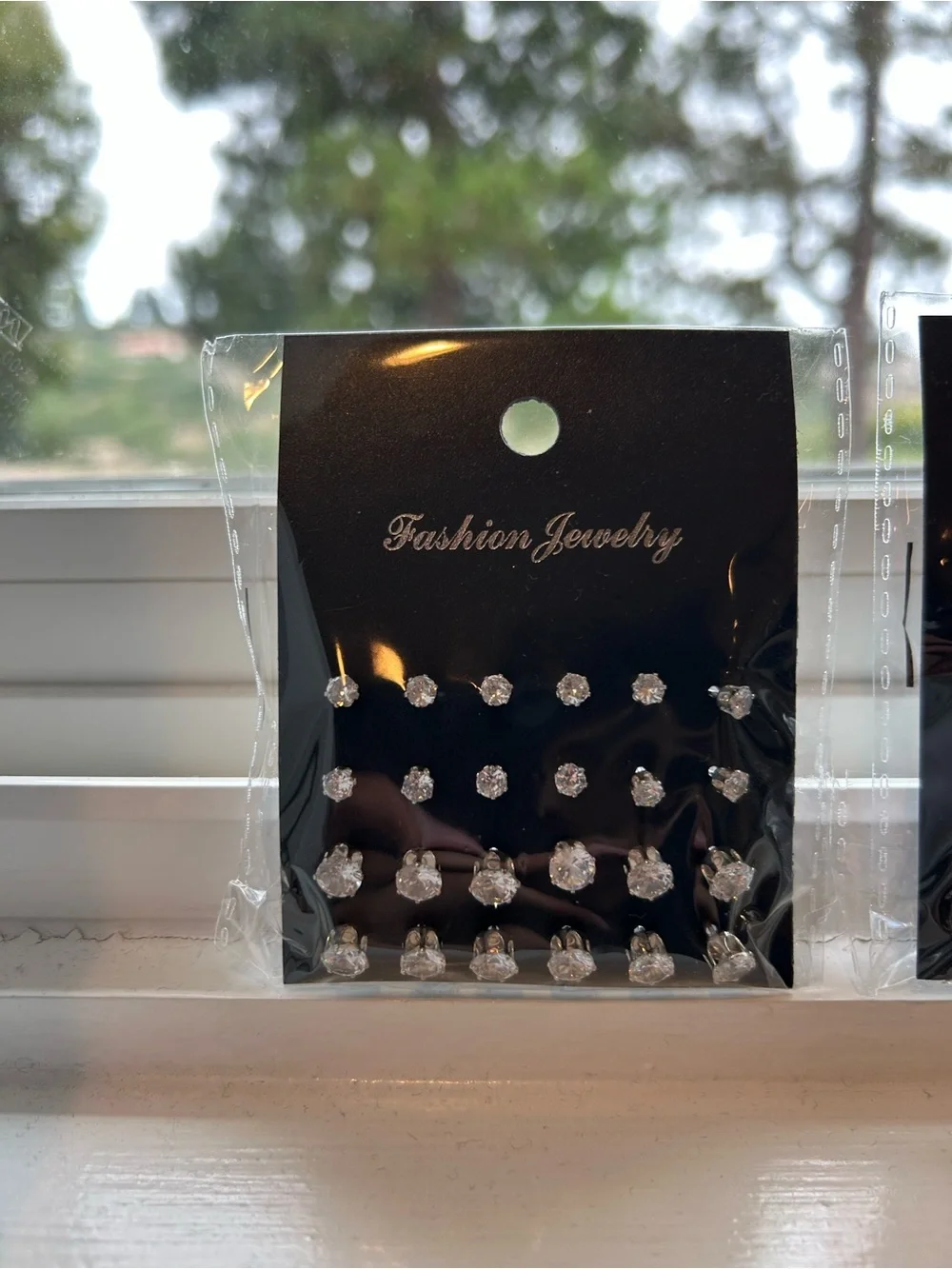 Fashion Jewelry Set of Clear Crystal Stud Earrings - Silver Tone